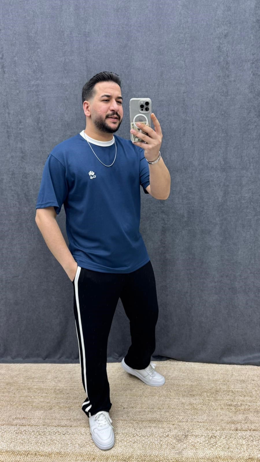 Modal Kumaş Ruff Nakışlı Tişört Mavi