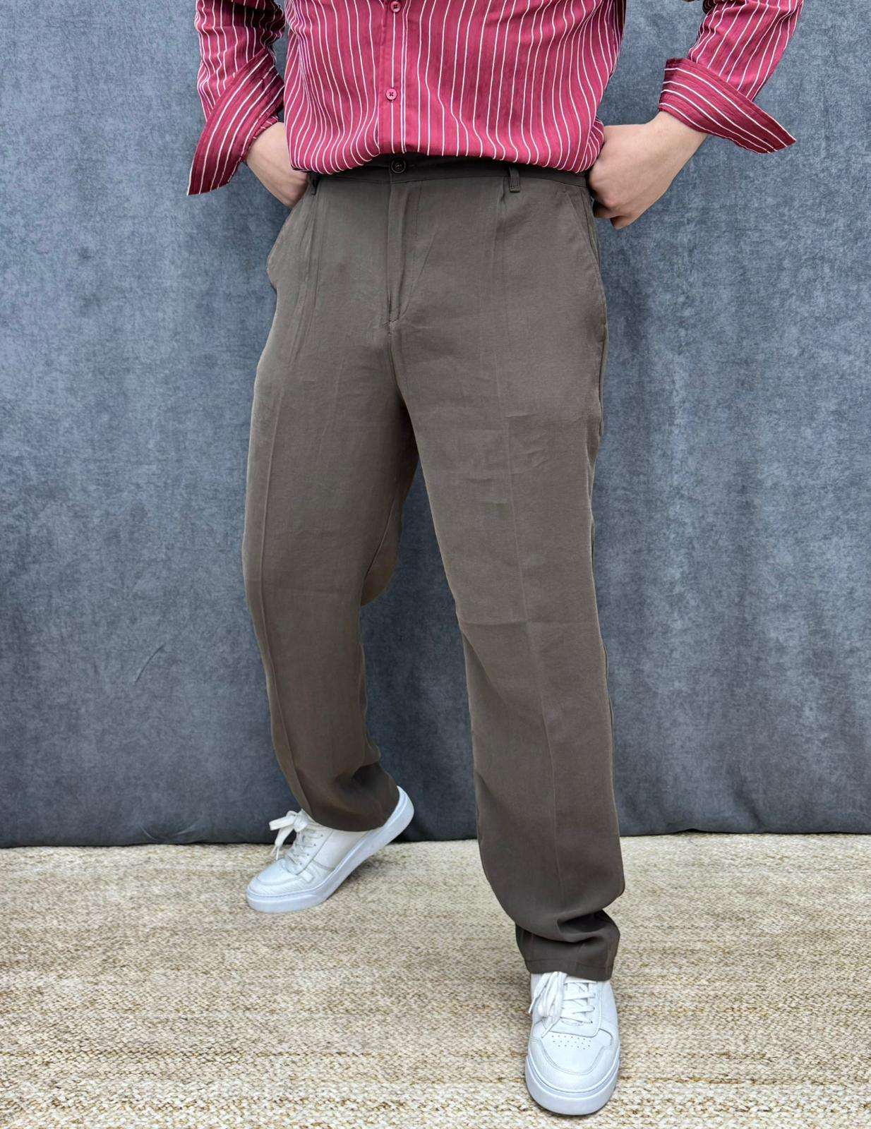 Modal Tek Pileli Baggy Pantolon Kahverengi
