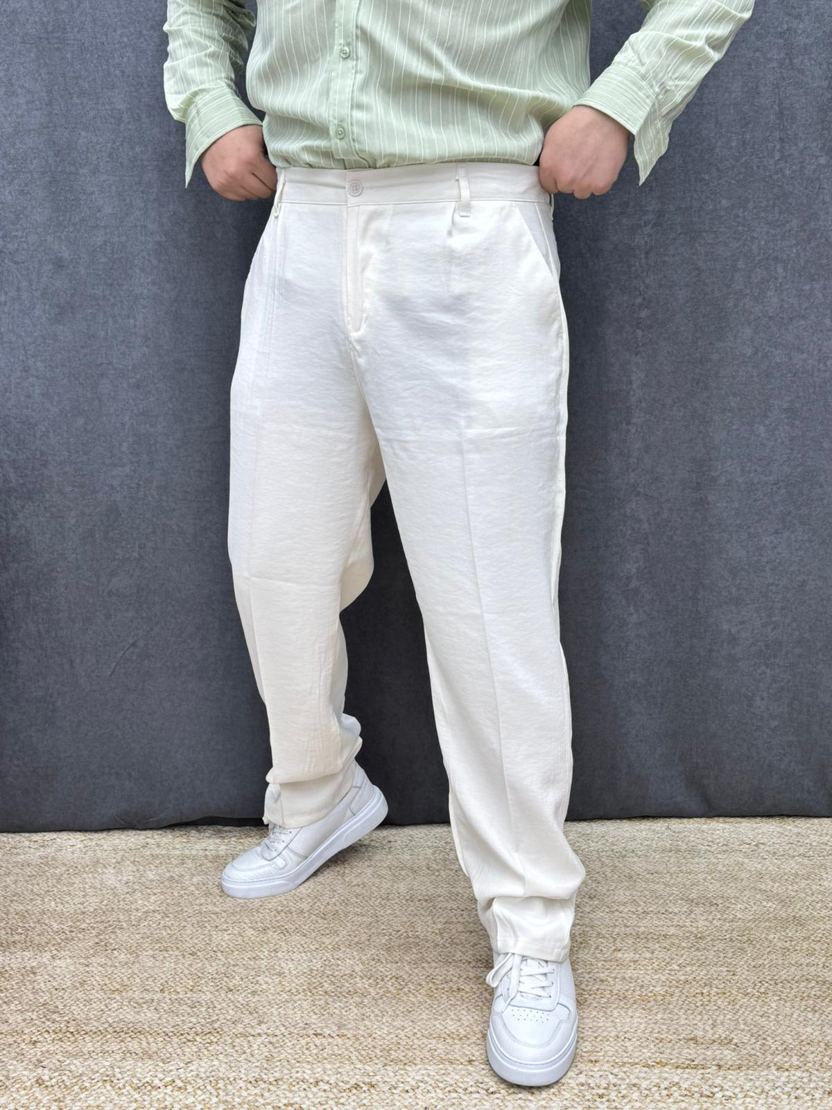 Modal Tek Pileli Baggy Pantolon Krem
