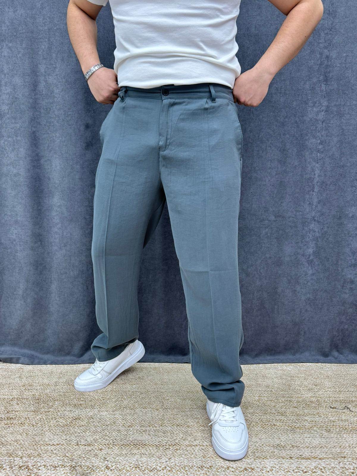 Modal Tek Pileli Baggy Pantolon Petrol Yeşili