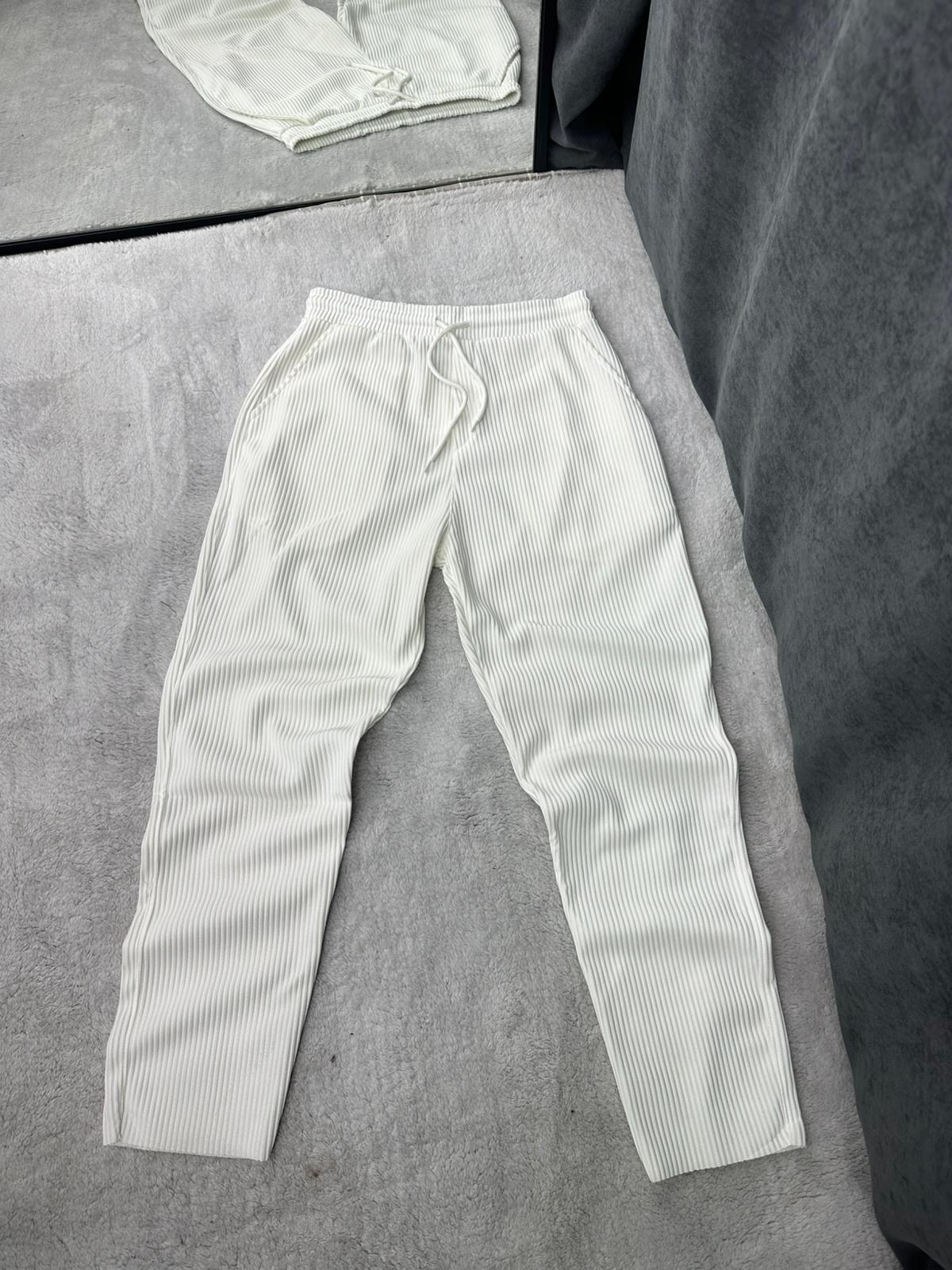 Ottoman Fitilli Baggy Jogger Pantolon Beyaz
