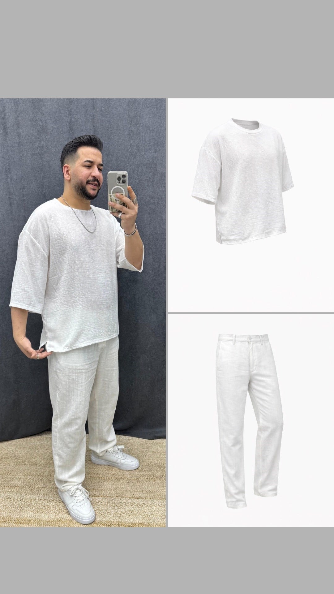 Oversize Fakir Kol Ve Tek Pileli Ham Keten Baggy Pantolon Beyaz