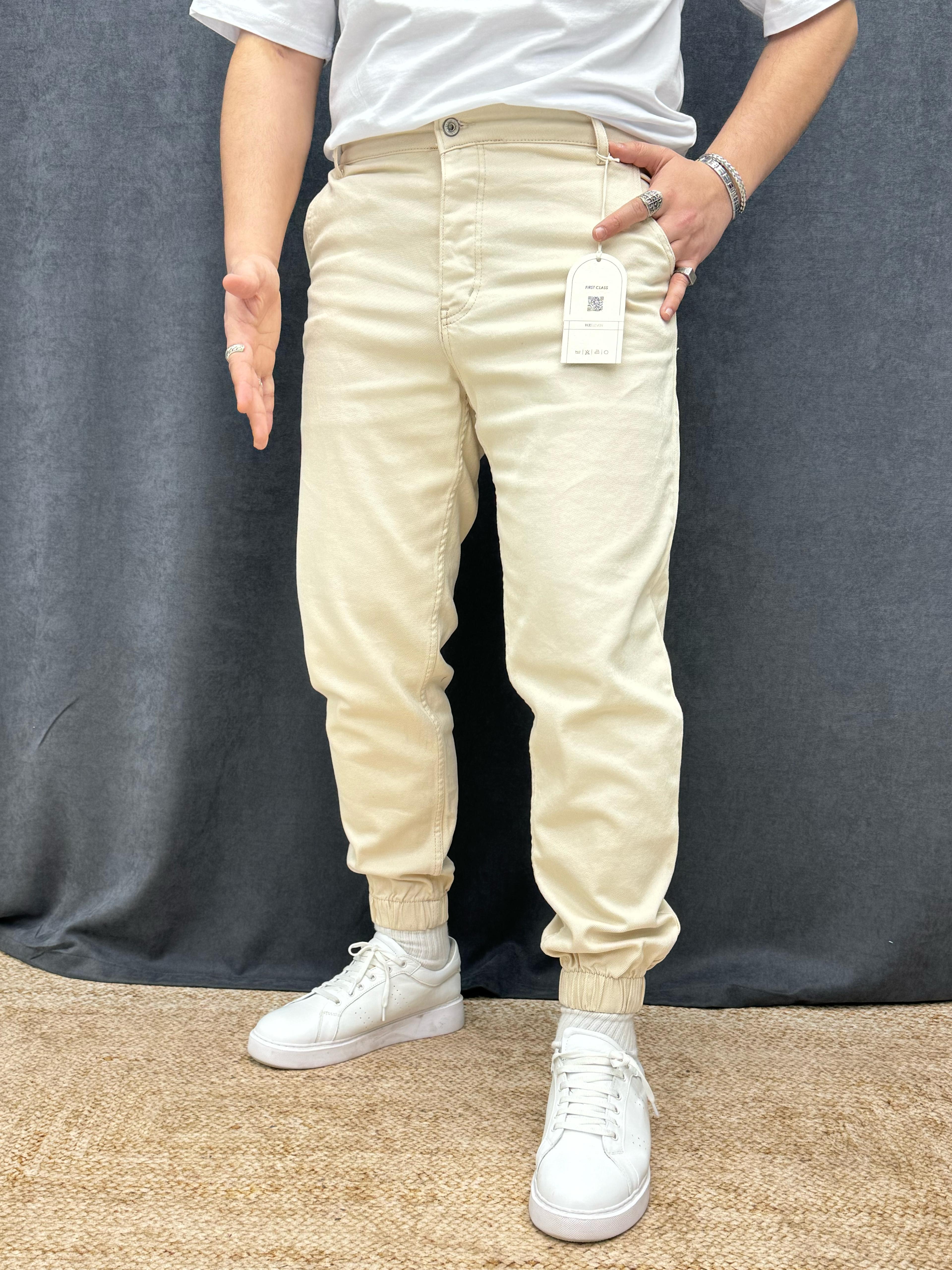 Paça Lastik Full Likralı Pantolon Bej