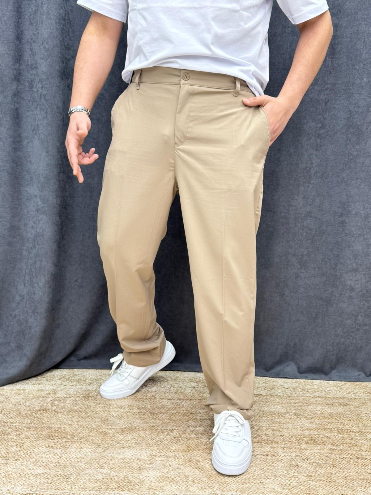 Paraşüt Kumaş Likralı Bel Lastikli Baggy Pantolon Krem