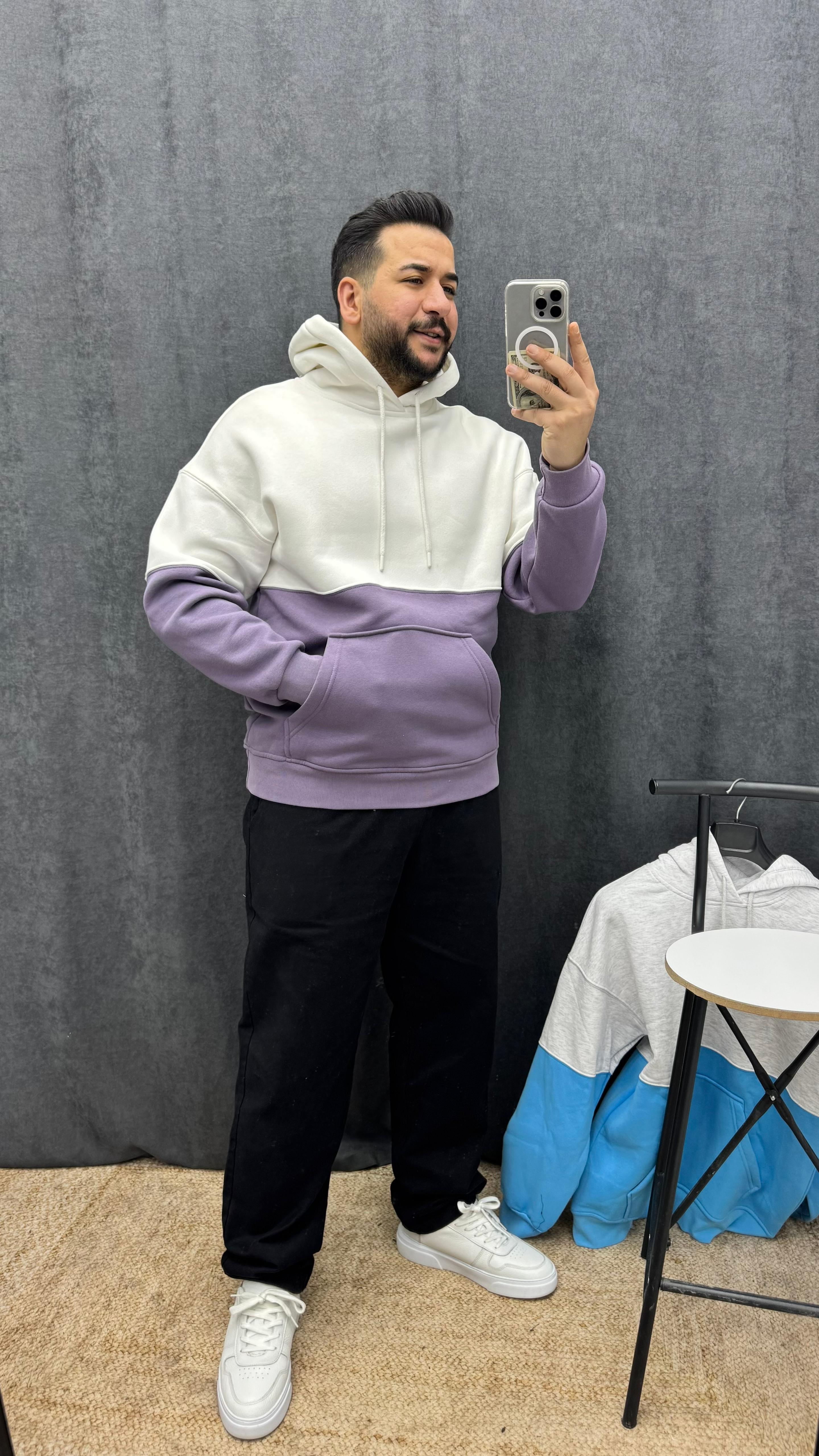 Parçalı 3 İplik Sweat Mor