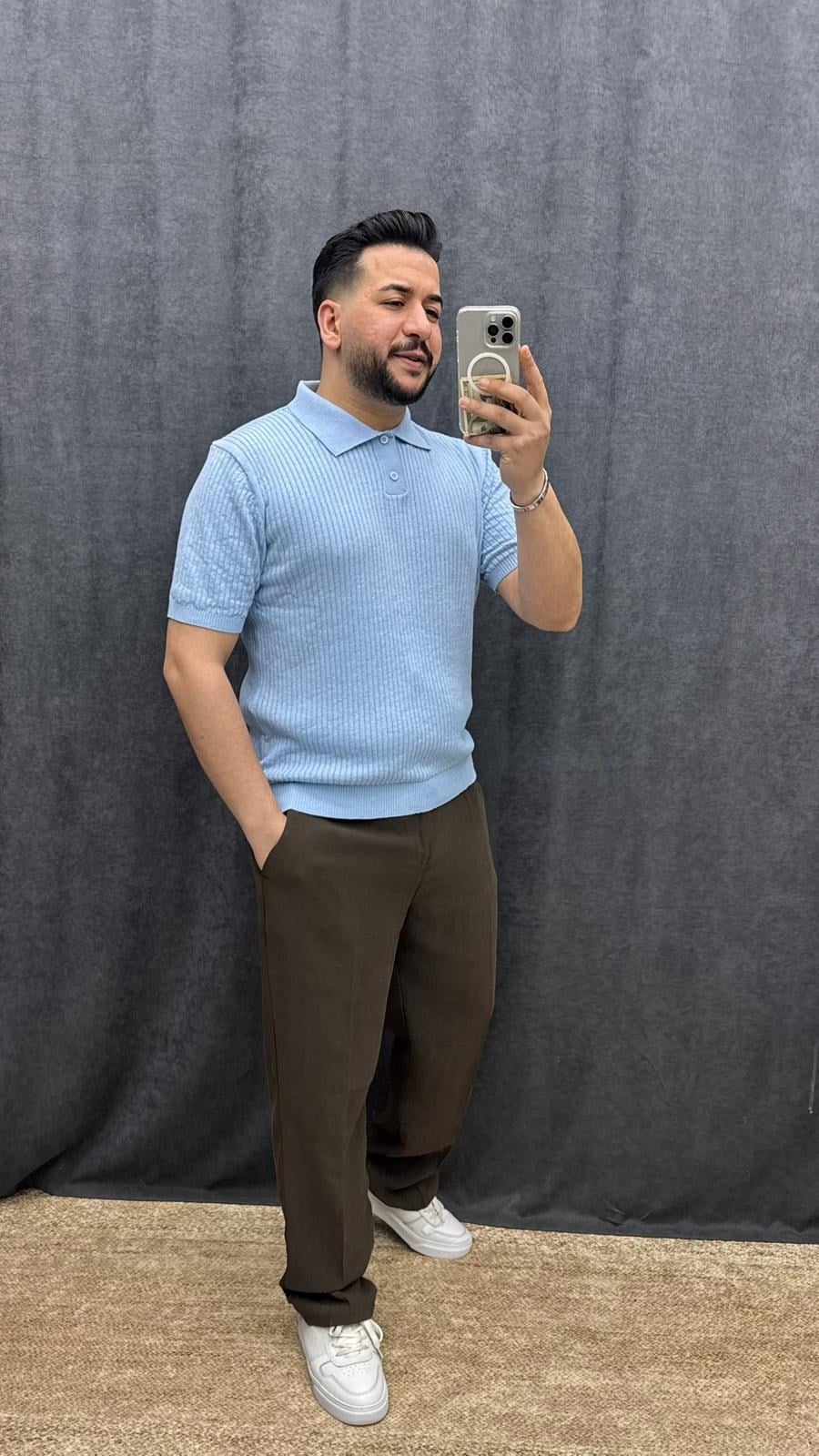 Polo Yaka Yıkamalı Kumaş Örme Pamuk Triko Bebe Mavi