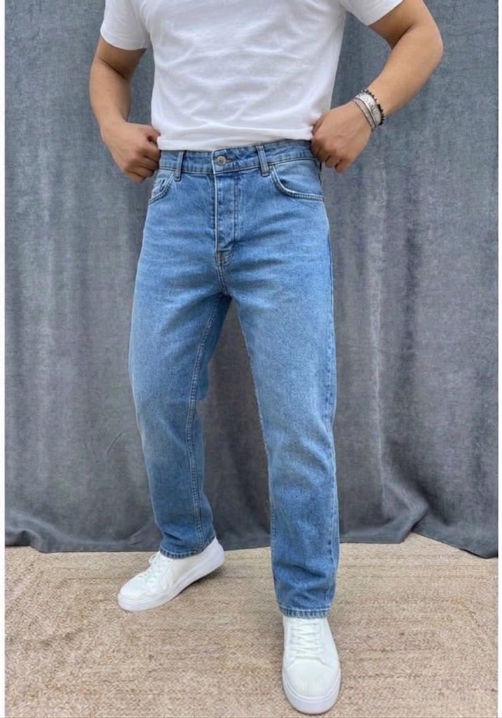 REGULAR KALIP BÖLGESEL YIKAMALI KOT PANTOLON MAVİ