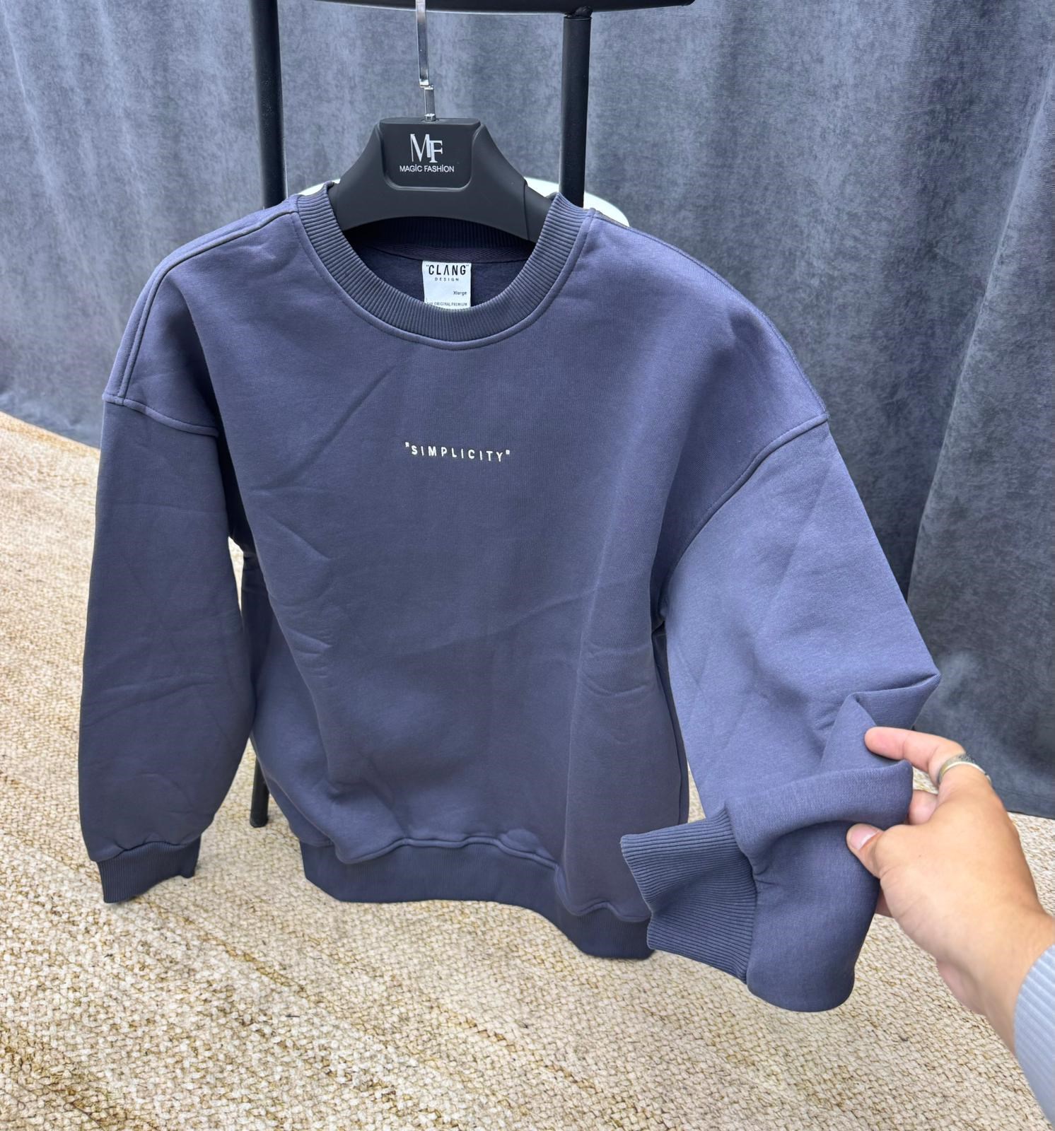Simplicity Nakışlı 3iplik Regular Kalıp Sweat Füme