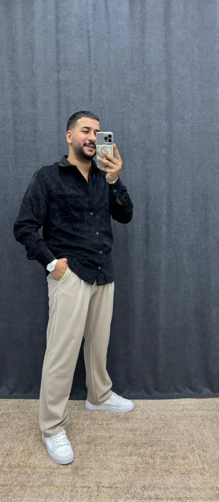 Tek Cep Kadife Rahat Kalıp Gömlek Siyah