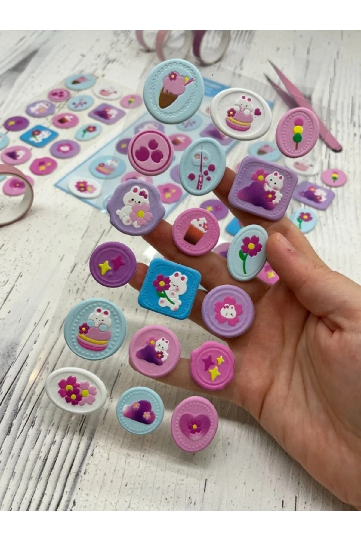 3D Kabartmalı 18 Adet Mavi Paket Mühür Desenli Sticker / Etiket / Çıkartma