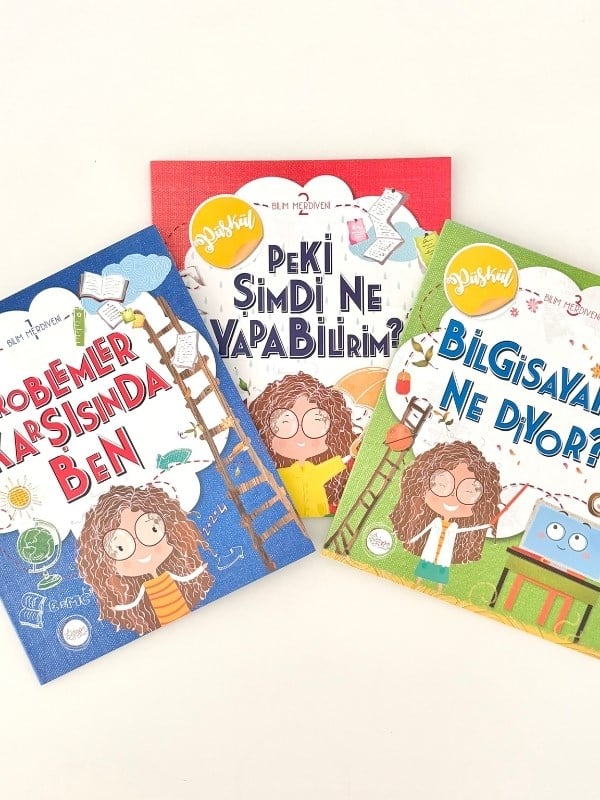 Bilim Merdiveni Serisi Püskül 3’lü Çocuk Kitap Seti| Kodlama–Algoritma–Problem Çözme Cetvel Hediyeli