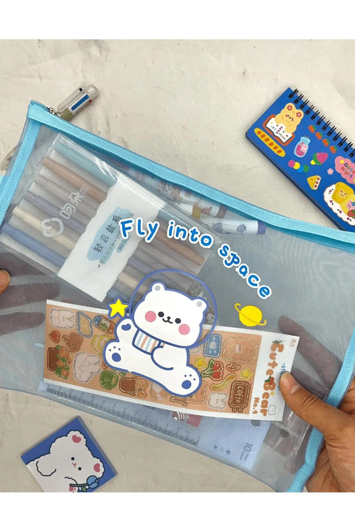 Fly Into Space Mavi A4 Şeffaf File Çanta / Kalem Kutu / Toparlayıcı