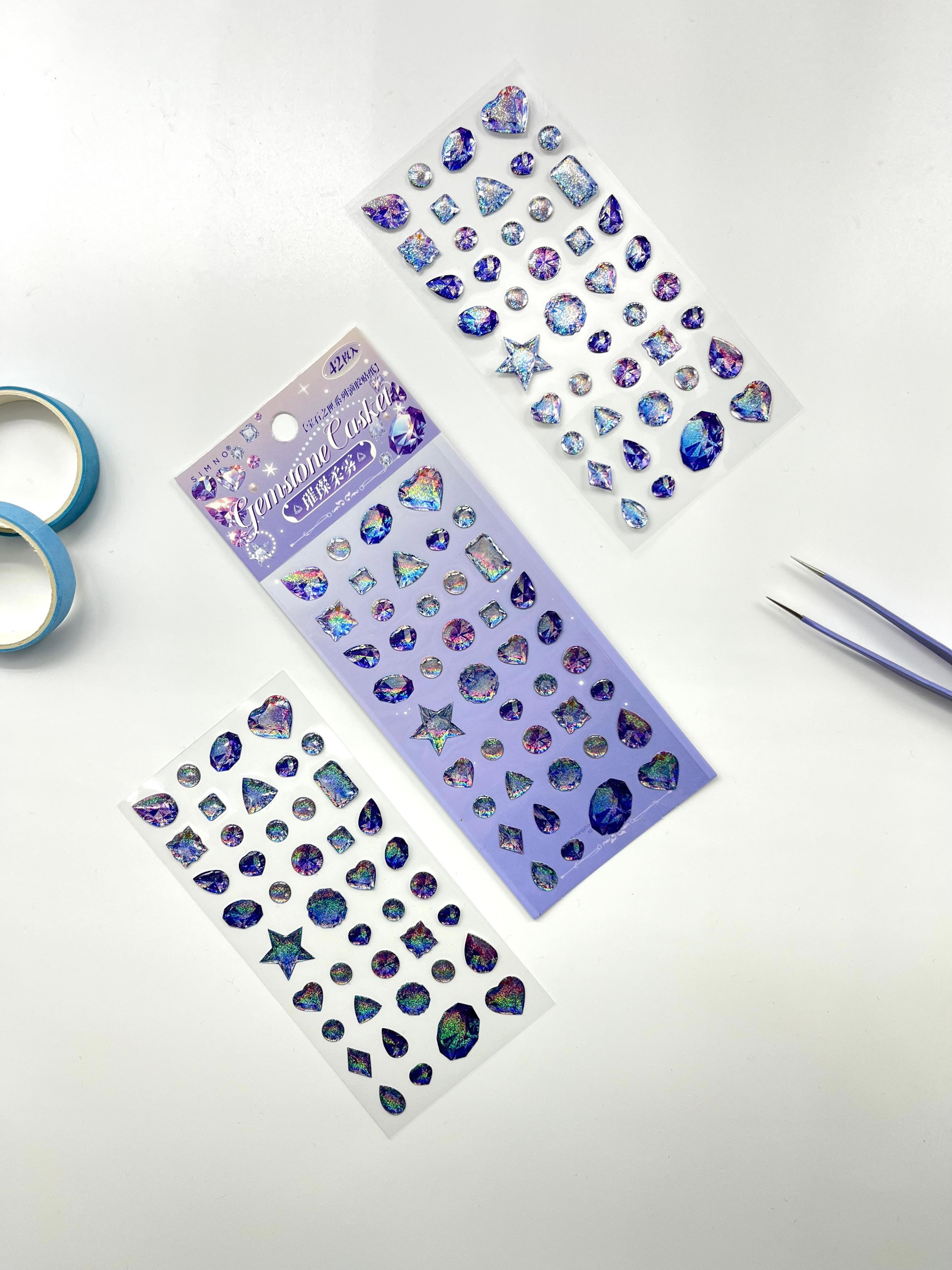 Holografik Galaxy Mavi Mor Işıltılı Tek Yaprak 42 Adet Taş Sticker Seti/Etiket/Çıkartma