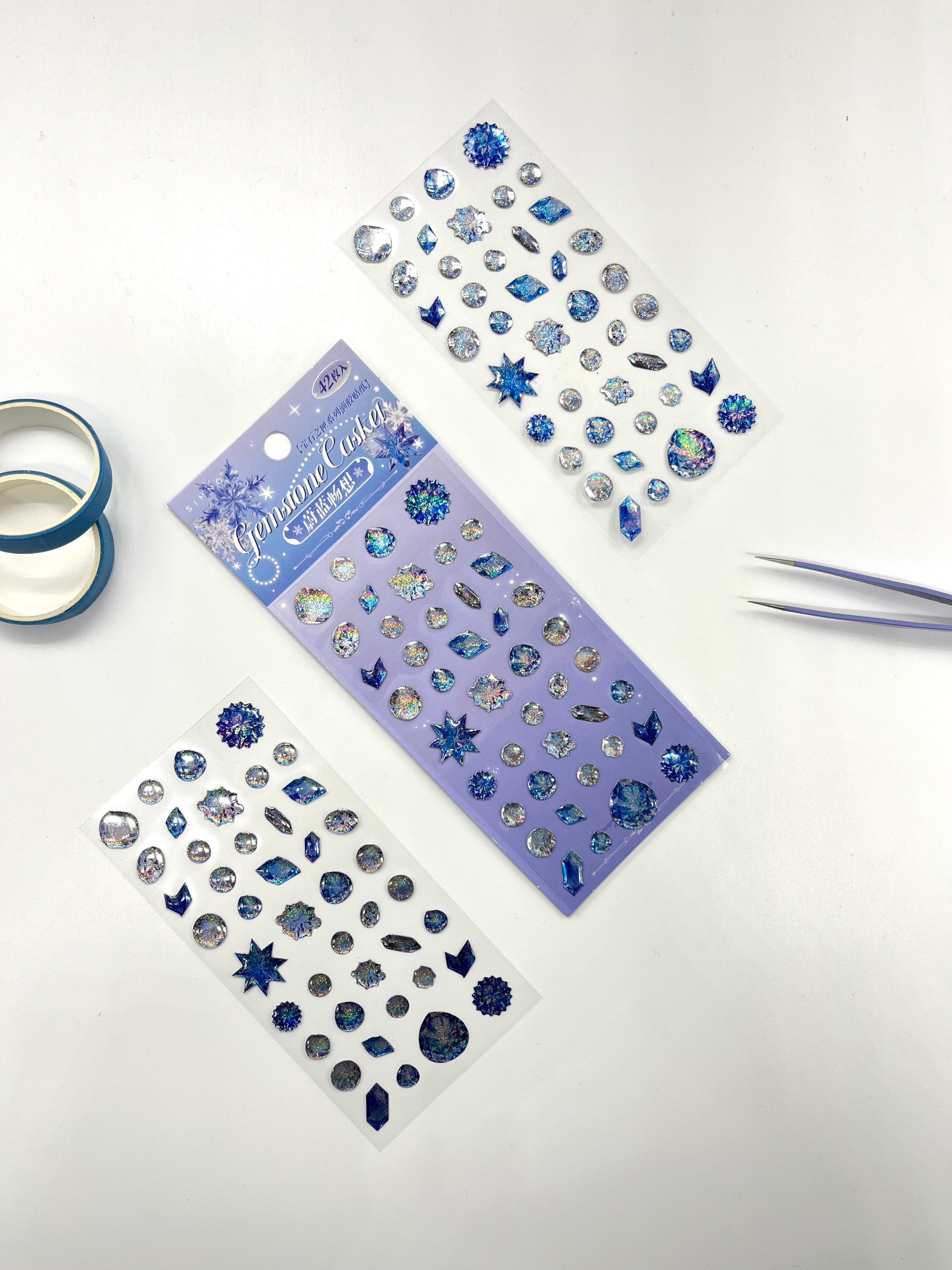 Holografik Kar Tanesi & Buz Kristali Mor Paket Tek Yaprak 42 Adet Taş Sticker Seti/Etiket/Çıkartma