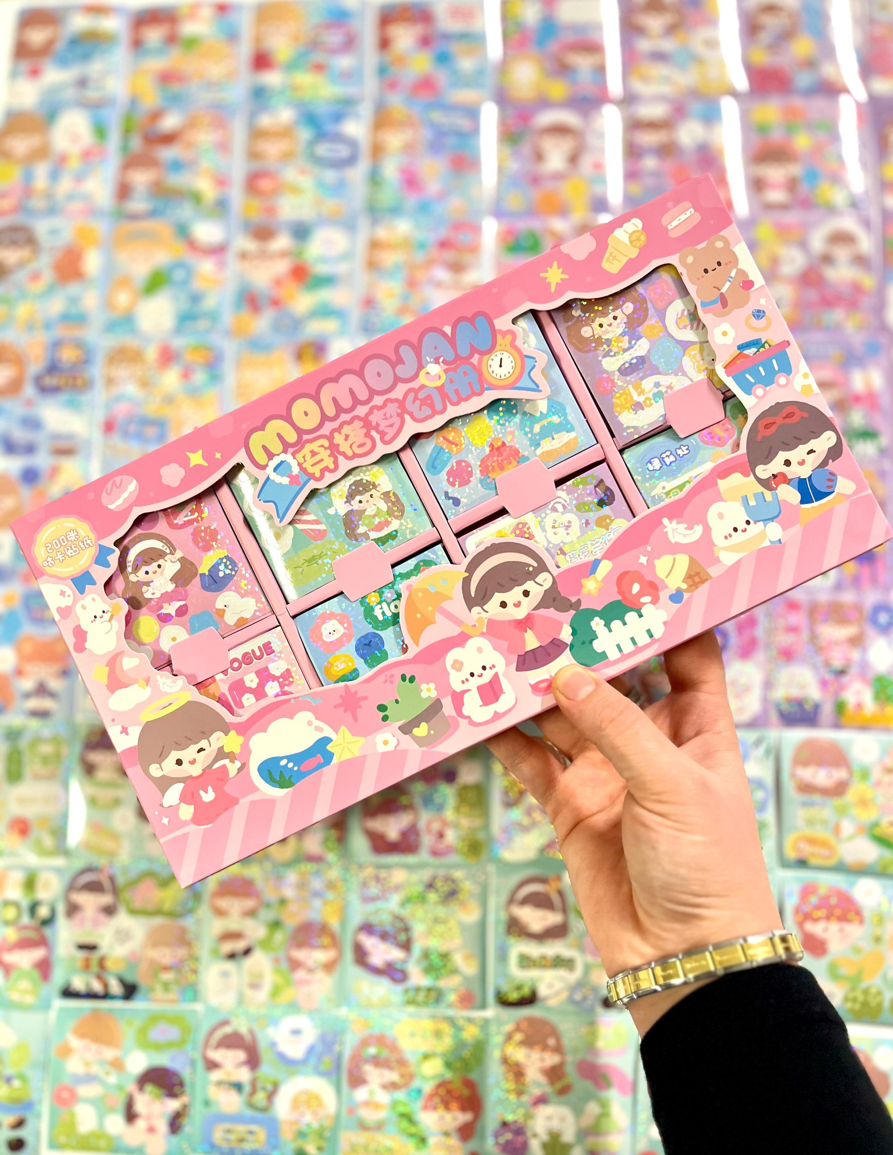 Kawaii Holografik Parıltı Kız Dünyası 8 Bölüm 200 Yaprak 1831 Adet Kutu Sticker Set/Etiket/Çıkartma