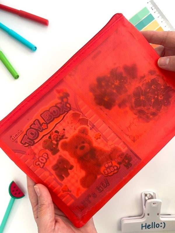 Kırmızı Yarı Şeffaf Küçük Boy Çift Bölme Fermuarlı Organizer Dosya Çantası (23*16.5cm)/Toparlayıcı
