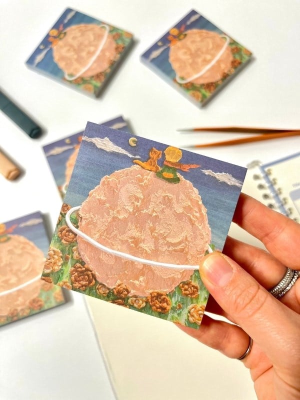 Küçük Prens Temalı Gezegen ve Çiçek Desenli Postit/Post-itYapışkanlı Not Kağıdı/Sticky Note
