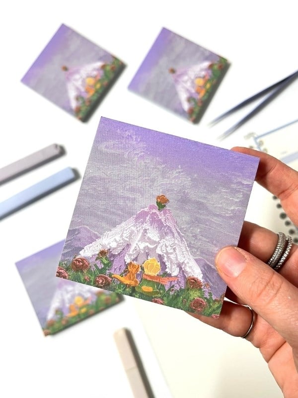 Küçük Prens Temalı Mor Dağ ve Kedi Desenli Postit/Post-it/Yapışkanlı Not Kağıdı/Sticky Note