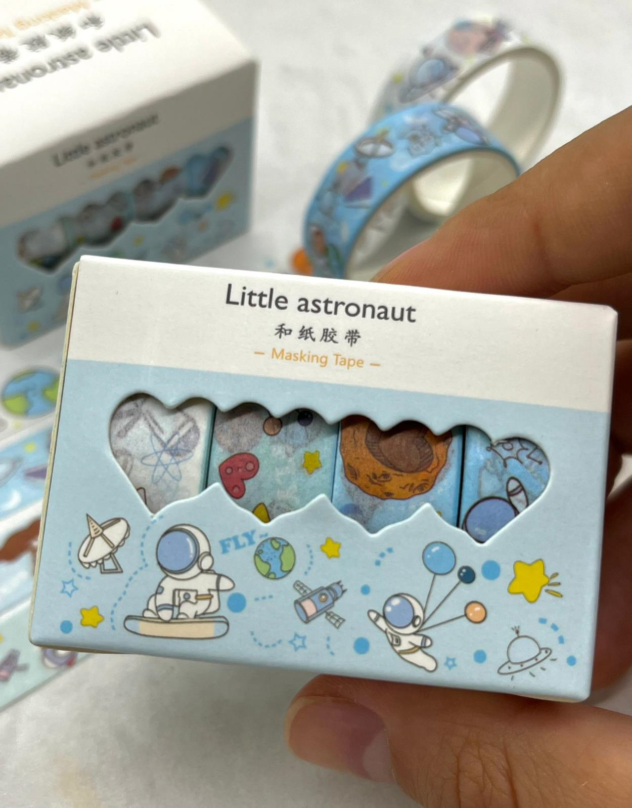 Little Astronaut Açık Mavi 4'lü Washi Bant Set / Washi Tape / Bullet Journal / Scrapbook