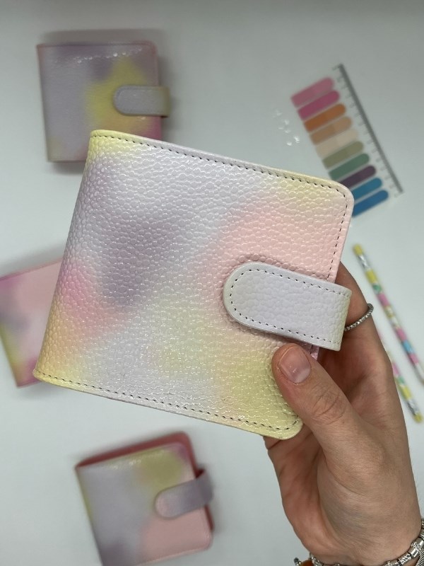 Mini Boy Sarı Pembe Tonları Mıknatıslı PU Deri Kapaklı Sürdürülebilir Ajanda/ Planner/ Binder Defter 80 Yaprak (Çizgisiz, Değiştirilebilir Sayfa)