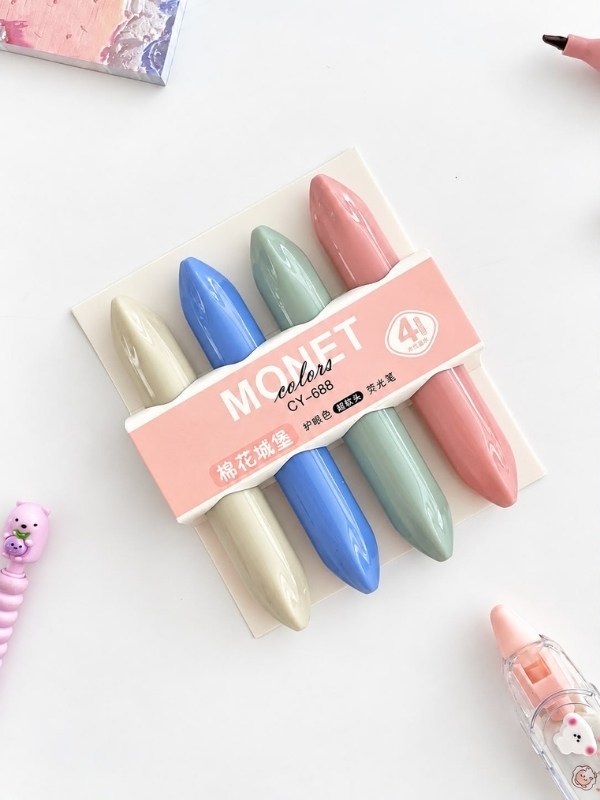 Monet Renkler 4'lü Pastel Renkli Yumuşak Uçlu Marker Kalem Seti / Fosforlu Kalem/ Keçeli Kalem/ Highlighter/İşaretleme Kalemi