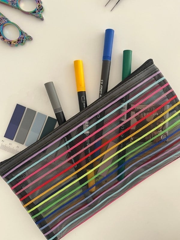 Neon Çizgili A6 Boy Tek Bölme Fermuarlı Organizer Dosya Çantası (23*12cm)/Toparlayıcı