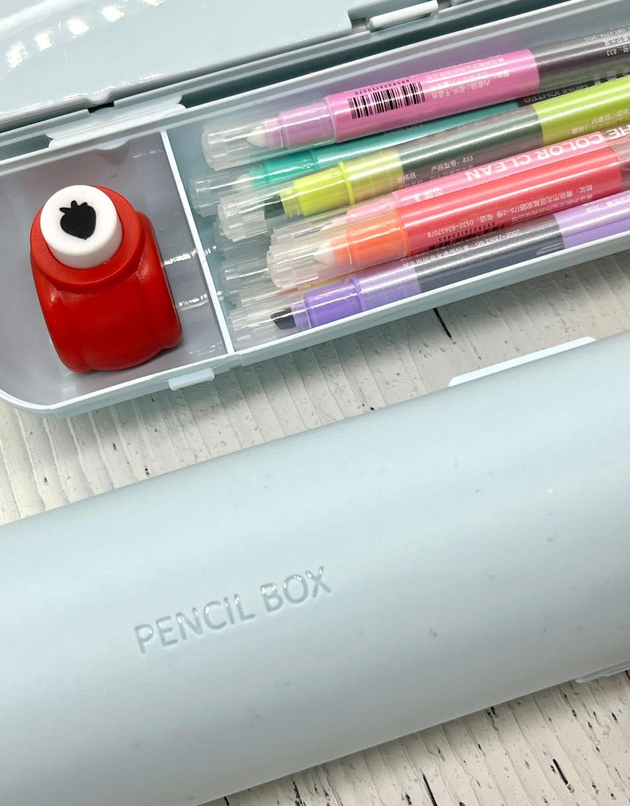 Oval Sert Kapaklı Mavi Kalem Kutu / Çanta / Pencil Box / Düzenleyici