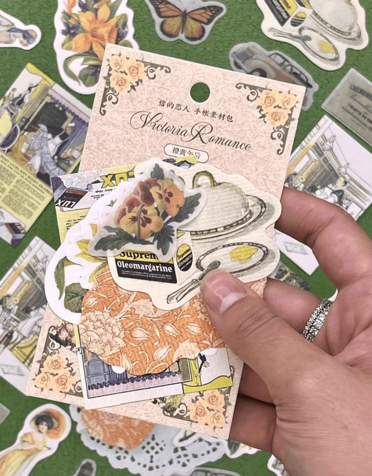 Retro Victoria Romance Serisi 30 Adet Sarı Paket Sticker  / Çıkartma/Etiket/Bullet Journal/Scrapbook