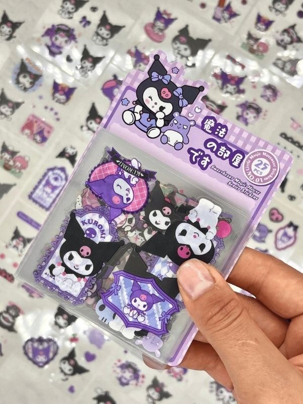 Sanrio Karakter Kuromi  25 Yaprak 170 Adet Pet Sticker Set Mor Paket/Su Geçirmez/Etiket/Çıkartma/Bullet Journal