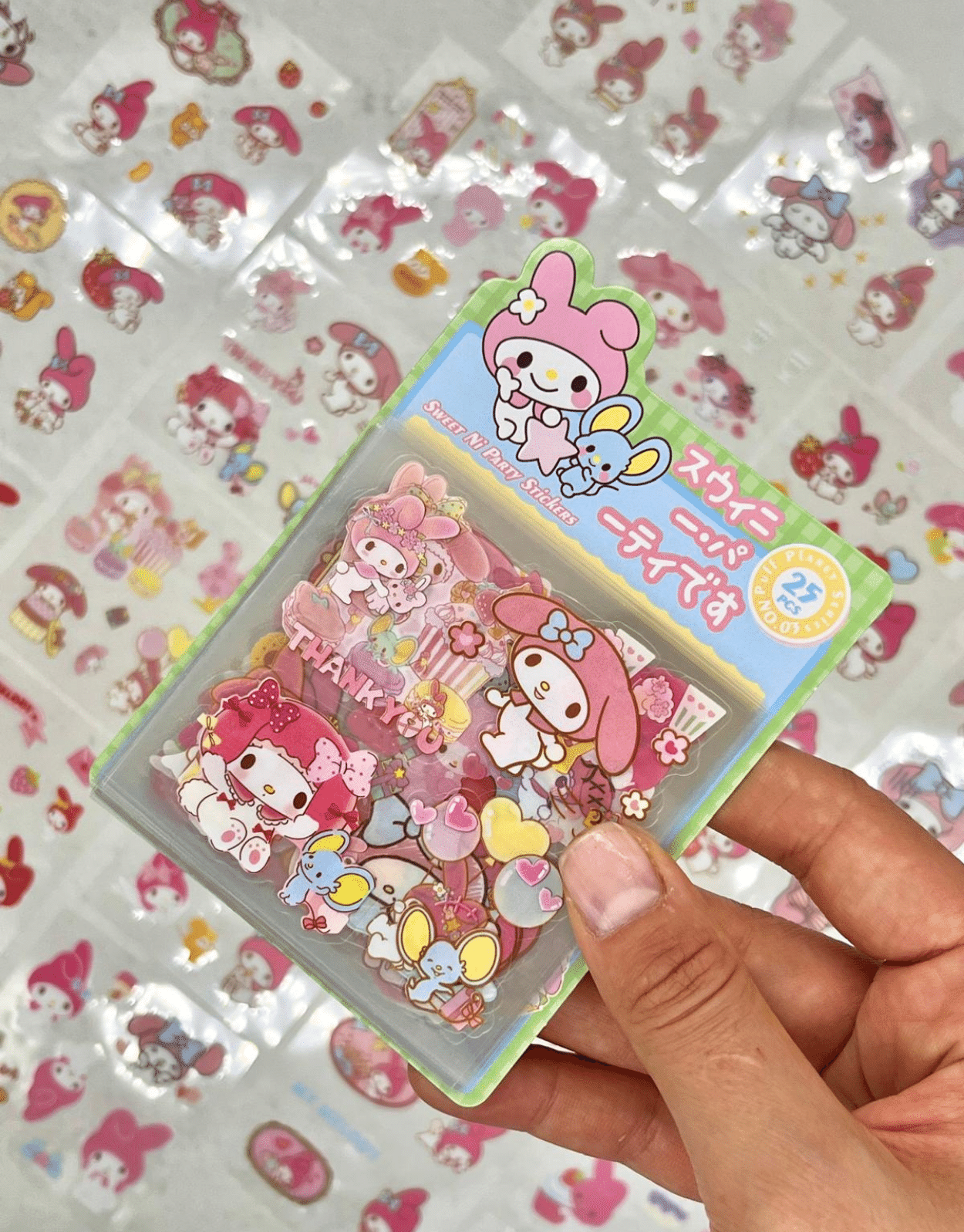 Sanrio Karakter My Melody 25 Yaprak 203 Adet Pet Sticker Set Yeşil Paket/Su Geçirmez/Etiket/Çıkartma