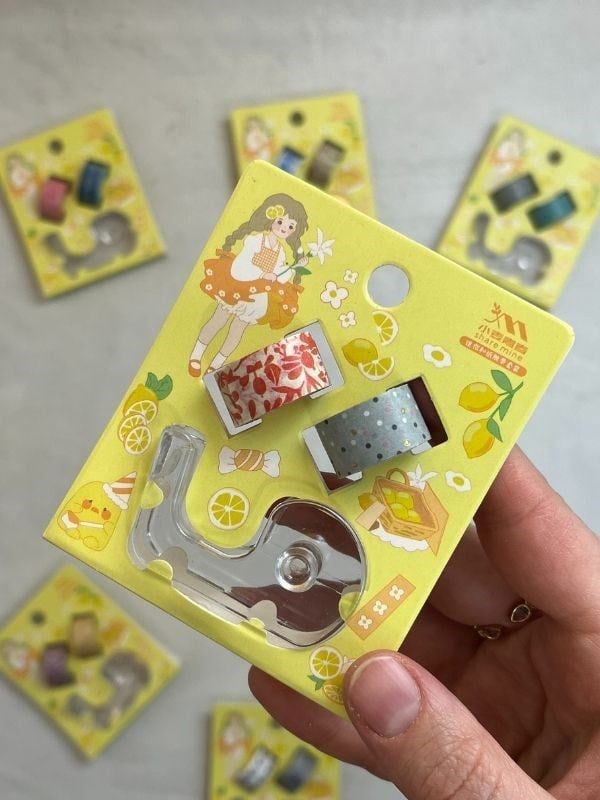 Sarı Renk 2+1 Washi Bant ve Kesim Aparatlı Mini Set/ Washi Tape / Bullet Journal