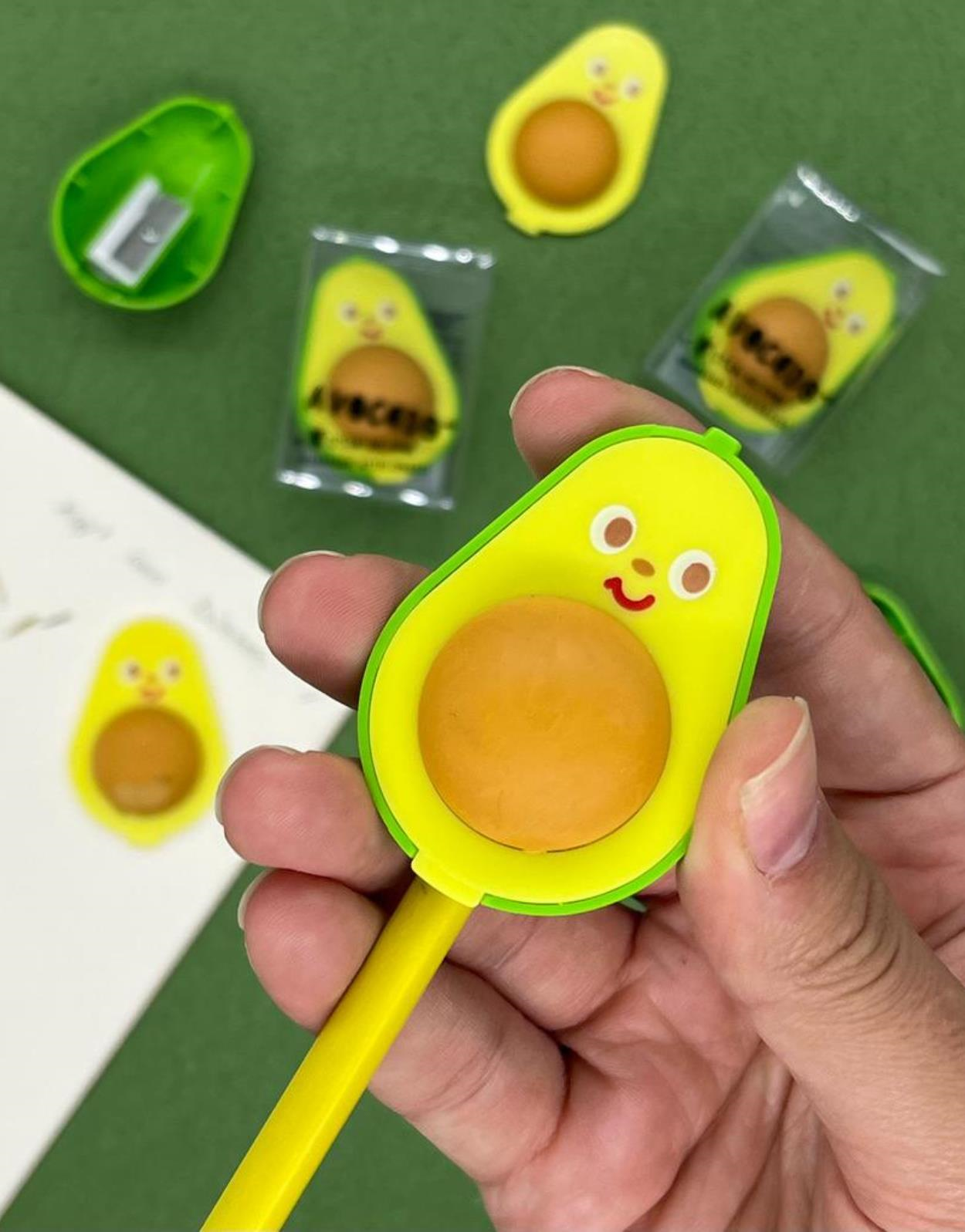 Sevimli Avocado Sarı Silgili Kalemtraş / Kalem Açacağı
