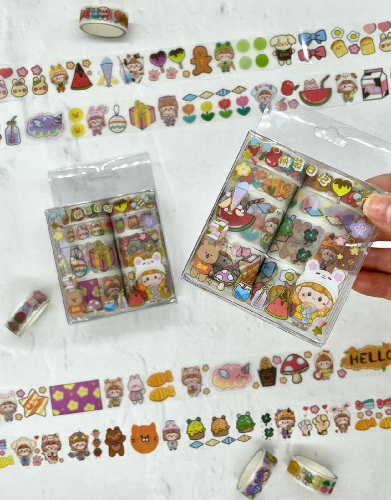 Sevimli Tavşan Şapkalı Kız 8'li Washi Bant Set / Washi Tape / Bullet Journal / Scrapbook