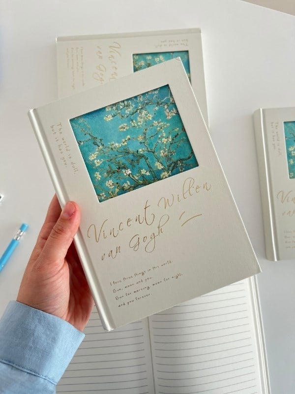 Van Gogh Badem Çiçeği Tasarımlı Çizgili Sert Kapak Defter/Ajanda/Planlayıcı/Bullet Journal