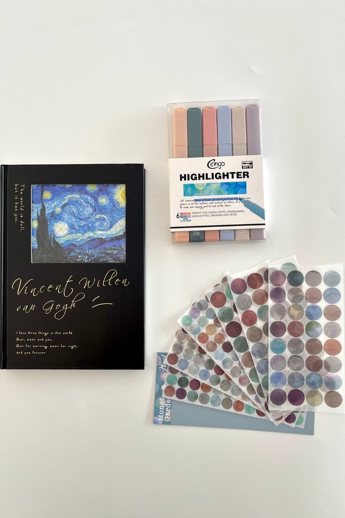 Van Gogh & Monet Esintili Art Collection 3 Parça Journal Seti / Marker / Ayraç / Defter / Sticker