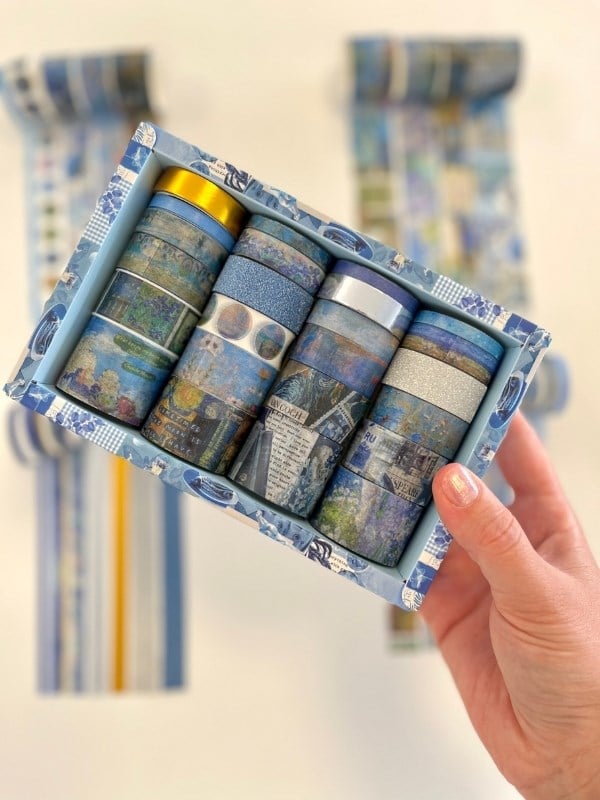 Vintage Blue Impression Gallery 24'lü Dekoratif Washi Bant Koleksiyon Seti/Washi Tape/Desenli Bant