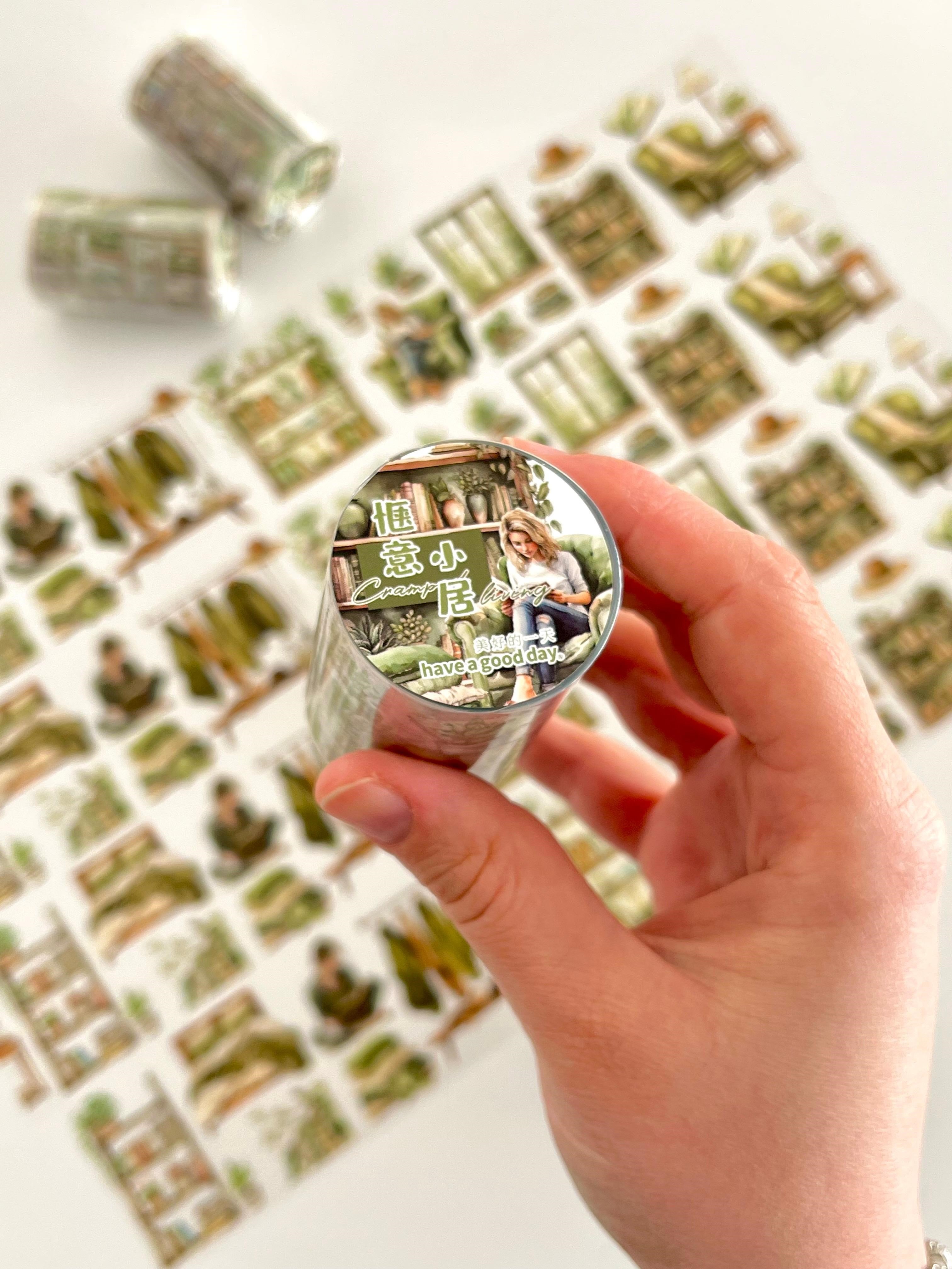 Vintage Green Interior Room Yeşil Ev Tasarımı 2m Washi Bant/Masking Tape/Desenli Bant/Bullet Journal