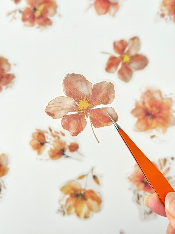 Vintage Romantic Floral Altın Yaldızlı Turuncu Çiçekler 20 Adet Sticker Seti/Etiket/Çıkartma