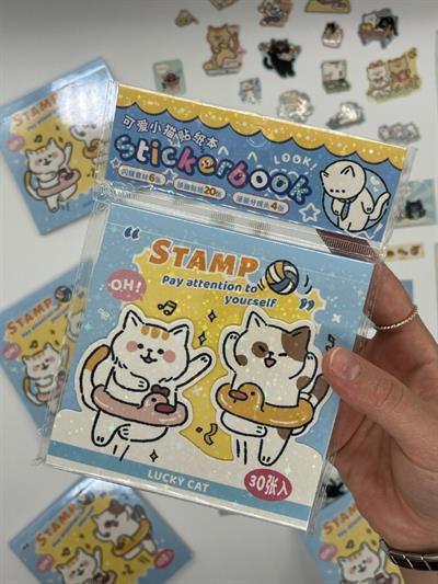 30 Sayfa 374 Adet  Mavi Renk Su Geçirmez Lucky Cat Temalı Sticker Defteri /Sticker/Çıkartma 