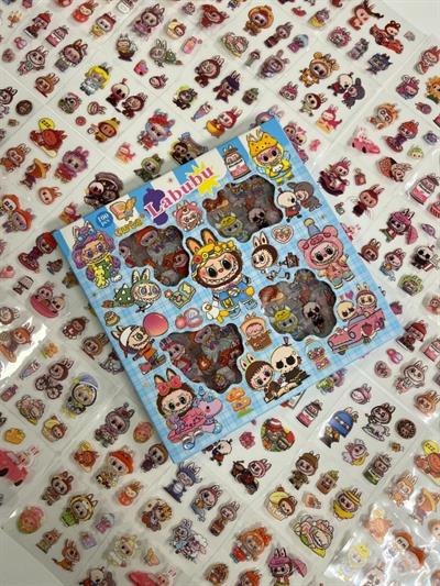 Kawaii Labubu Karakter Serisi Mavi Kutu 4 Bölüm 96 Yaprak 576 Adet Sticker Seti/etiket/çıkartma