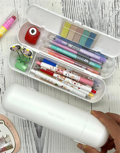 Oval Sert Kapaklı Beyaz Kalem Kutu / Çanta / Pencil Box / Düzenleyici