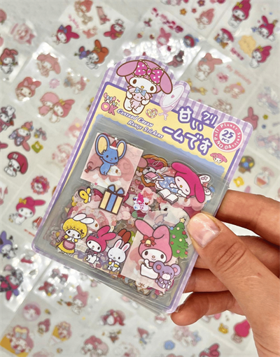 Sanrio Karakter My Melody 25 Yaprak 170 Adet Pet Sticker Set Mor Paket/Su Geçirmez/Etiket/Çıkartma