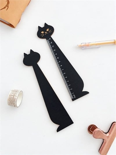 Siyah Kedi Figürlü 15 cm Ahşap Cetvel/ Tahta Cetvel / Kitap Ayracı