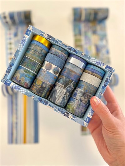 Vintage Blue Impression Gallery 24'lü Dekoratif Washi Bant Koleksiyon Seti/Washi Tape/Desenli Bant