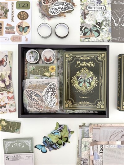 Vintage Butterfly Archive Kelebek Temalı 140 Parça Dopdolu Journal Scrapbook Seti/Defter/Washi Bant