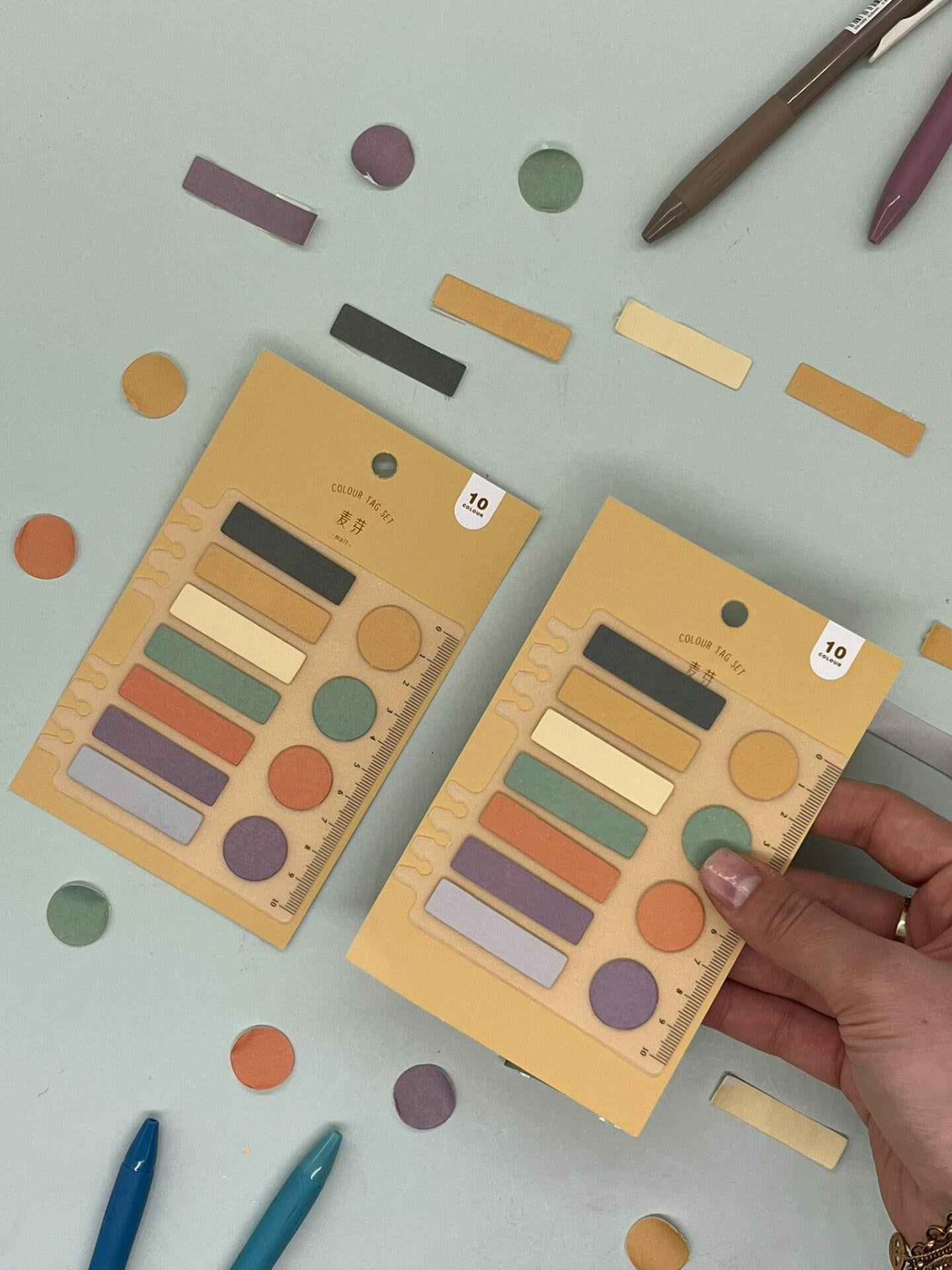 10 Renkli 7 Şerit,  4 Daire Şekilli ve Cetvelli Kağıt Index/ İndeks/ Postit /Post-it /Sticky Note