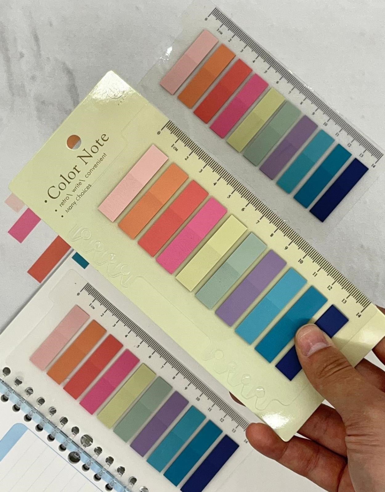 10 Renkli Cetvelli Pembe ve Mavi Tonları Şeffaf Pet İndeks / Index Sticker / Postit / Post-it