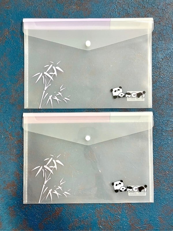 2’li Şeffaf Tek Bölmeli Panda Desenli Çıtçıtlı Mor Pembe A4 Dosya/Belge Dosyası/Düzenleyici Klasör 