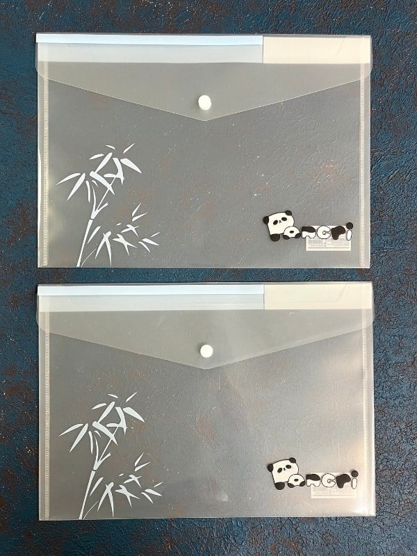 2’li Şeffaf Tek Bölmeli Panda Desenli Çıtçıtlı Mavi Pembe A4 Dosya/Belge Dosyası/Düzenleyici Klasör