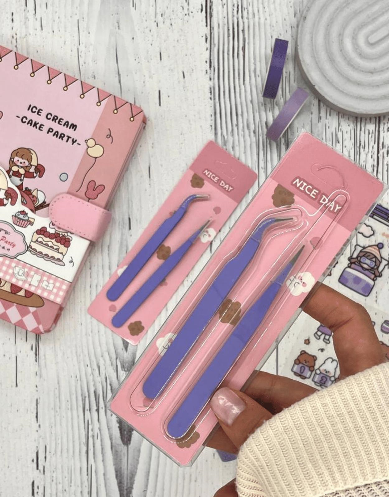 2’li Sticker Cımbızı Seti Düz ve Eğri Uçlu Mor/Çıkartma /Washi Bant /Sticker/Bullet Journal